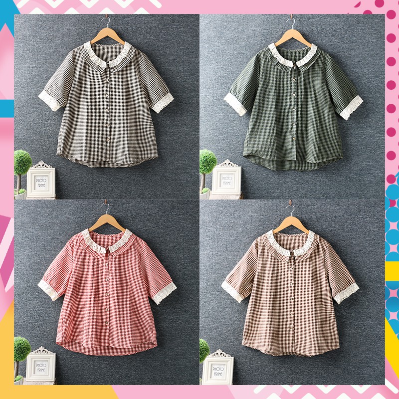 LH.Sunday   เสื้อคอปกลายสก็อตแต่งลูกไม้   แมทซ์ง่ายสไตล์ไฮโซ มี 4 สี ใส่แล้วดูดี มีระดับมั่กกกแม่ ✨✨