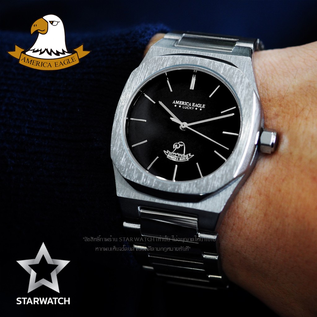 สายนาฬิกาข้อมือซิลิโคน สมาร์ทวอช AMERICA EAGLE นาฬิกาข้อมือผู้ชาย สายสแตนเลส รุ่น AE8023M – SILVER/BLACK