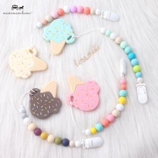 1Pc Pacifier Chain Ice cream Personalized Bpa Free Silicone Beads For Baby Silicone Teether Pacifier Clips