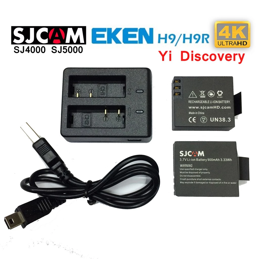 ส่งด่วน SJ แท่นชาร์จคู่ แบตเตอรี่ SJCAM SJ4000 AIR SJ5000 4K eken H9 H9R Yi Discovery charger