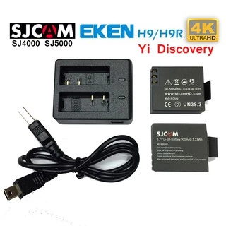 ส่งด่วน SJ แท่นชาร์จคู่ แบตเตอรี่ SJCAM SJ4000 AIR SJ5000 4K eken H9 H9R Yi Discovery charger