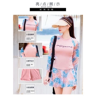 FASHION 61 ชุดว่ายน้ำผู้หญิง มีฟองน้ำถอดได้ กระโปรงกางเกง ลายใบใม้ รุ่น 028389