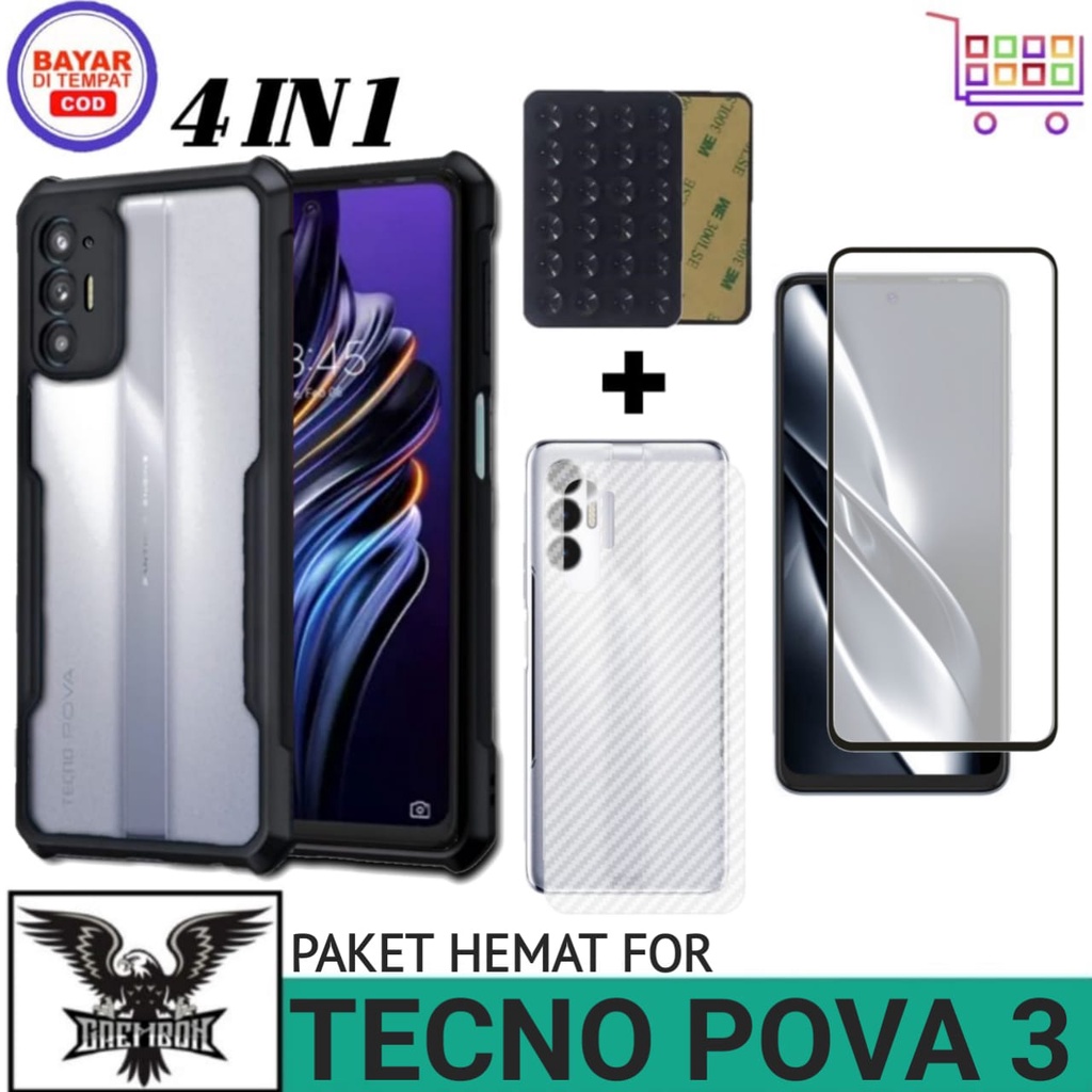4IN1 CASE TECNO POVA 3 SOFT CASE ฟรีกระจกนิรภัย + GARSKIN และ OCTOPUS