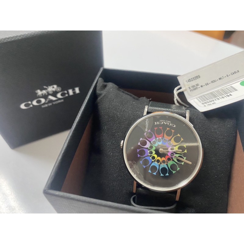 นาฬิกาCOACHแท้ 💯%, ราคาลดจุกๆ เหลือเพียง 3100 บาท Coach Perry Woman Multicolor Quartz Analog Watch 14503289 สายหนังสีดำ