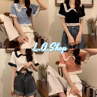 L.A Shop ​พร้อมส่ง เสื้อไหมพรมแขนสั้นคอปก น่ารักทรงสวยผ้านิ่มมาก "6A46-1"