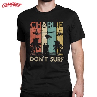 เสื้อยืดลําลอง แขนสั้น คอกลม พิมพ์ลายดอกไม้ Apocalypse Now Charlie Dont Surf สําหรับผู้ชาย คู่รัก