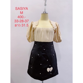 เดรสสั้น เดรสสีดำแต่งลูกไม้สีครีมช่วงอก SASIYA SIZE M