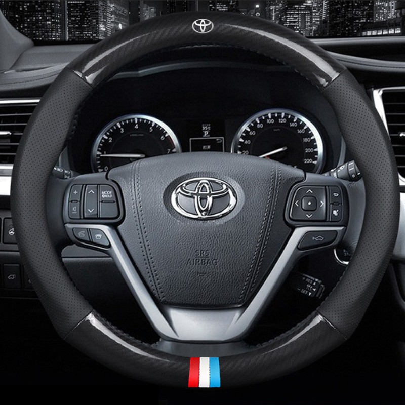 [คุณภาพดี] ปลอกหนังหุ้มพวงมาลัยรถยนต์ คาร์บอนไฟเบอร์ สําหรับ Toyota Vios Veloz Altis Corolla Cross Hilux Camry
