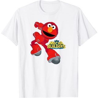 เสื้อยืดผ้าฝ้ายพรีเมี่ยม เสื้อยืด พิมพ์ลาย Sesame Street Mecha Builders Elmo Builders สําหรับผู้ชาย