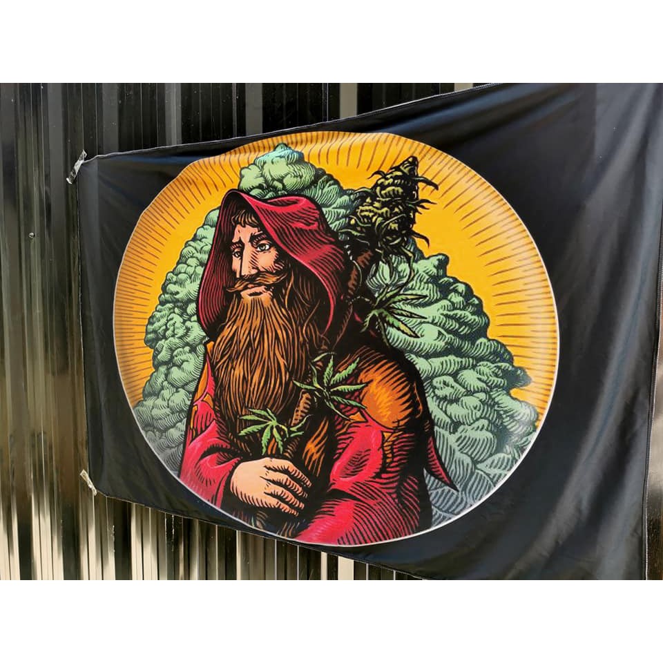 ผ้าตกแต่งผนัง ผ้าธง ลายสายเขียว เยซู