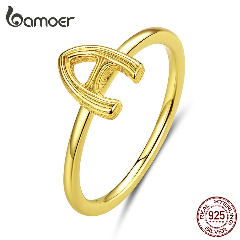 Bamoer Golden Letter A แหวนเงินแท้ 925