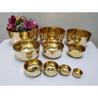 Brass byfa ขันทองเหลืองแท้ งานหล่อ แบบเรียบแวววาว หนาหนัก ขนาด7”,8”,9”