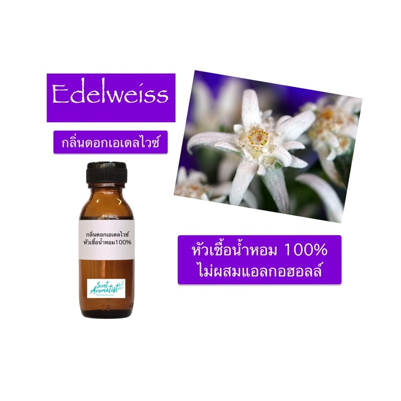 Fragrance Oil หัวเชื้อน้ำหอมเข้มข้น 100% ไม่ผสมแอลกอฮอล์กลิ่นดอกเอเดลไวซ์ (Edelweiss) เกรดเครื่องสำอาง