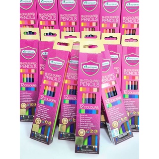ดินสอสี 2 หัว 12 สี แถมฟรีกบเหลาดินสอในกล่อง มาสเตอร์อาร์ต Bi-Coloured Pencils 12 colours สีไม้