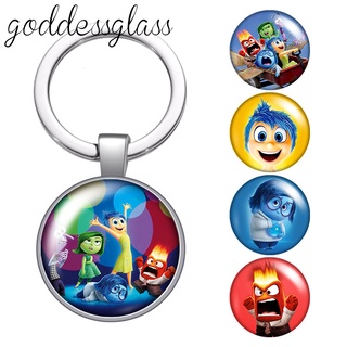 พวงกุญแจ จี้การ์ตูนดิสนีย์ Inside Out Joy Sadness Anger Fear glass cabochon สําหรับห้อยกระเป๋า