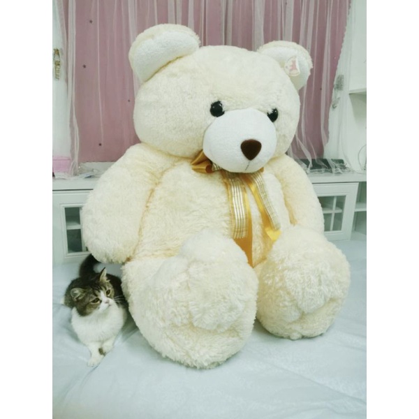ตุ๊กตาหมียักษ์ ไซส์จัมโบ้ 1.5เมตร ขนนุ่มเนียน สีครีม โบว์สีทอง หมีขาว ตุ๊กตา หมี ของขวัญ teddy bear แต่งบ้าน ตั้งโชว์