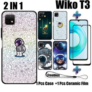 2 IN 1 เคส NASA พร้อมกระจกนิรภัย สําหรับ Wiko T3 เคสโทรศัพท์ และตัวป้องกันหน้าจอเซรามิค โค้ง