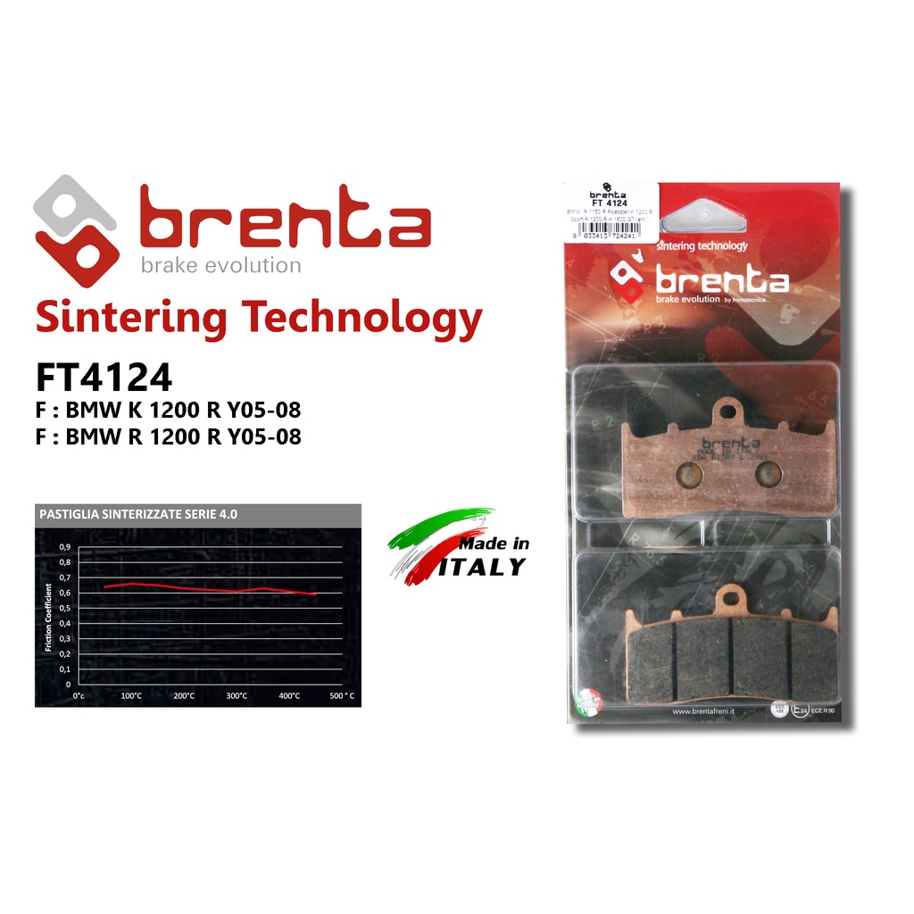 ผ้าเบรคหน้า BRENTA SINTERED FT4124  BMW K1200 R Y05-08 / BMW R 1200 R Y05-08