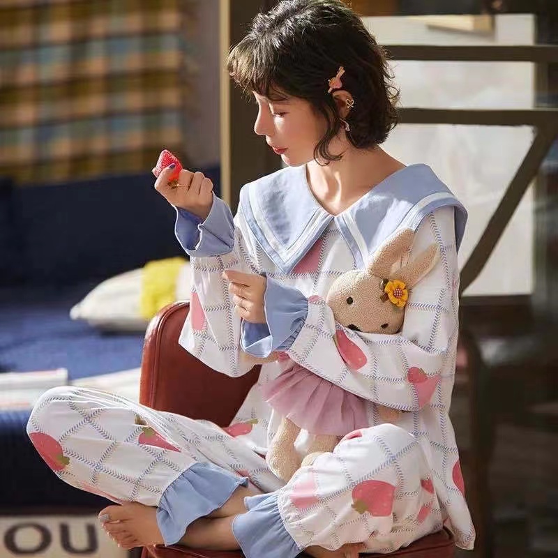 พร้อมส่ง ชุดนอนผู้หญิง ลายน่ารัก 2 ชิ้น เสื้อแขนยาว กางเกงขายาว ผ้านิ่ม ...