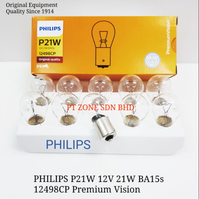 10 ชิ้น PHILIPS P21W 12V 21W BA15s 12498CP Premium Vision