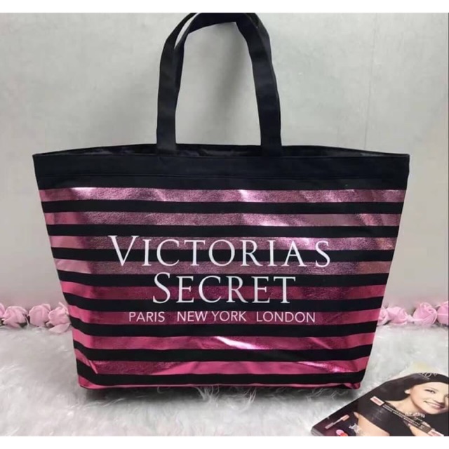 Victoria's Secret Pink Metallic Ombre Striped Tote Bag 🍭