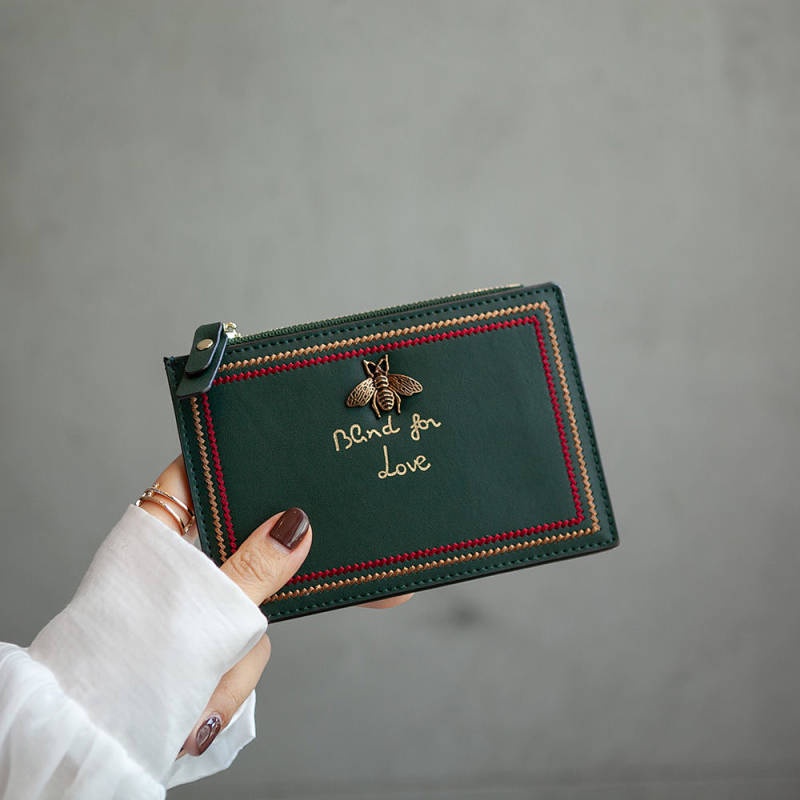 SENSES// Card Holder Female Ultra-Thin Genuine Leather Little Bee Multi-Card-Slot Coin Purse Bank Card High-End Exquisite Card Holder iKkw