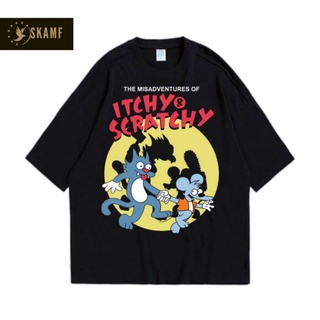 เสื้อยืดผ้าฝ้ายพิมพ์ลายขายดี เสื้อยืด ลาย ITCHY &amp; SCRATCHY สไตล์วินเทจ | เสื้อยืดคาร์บอน ลาย MISADVENTURES Off | เสื้อผ้