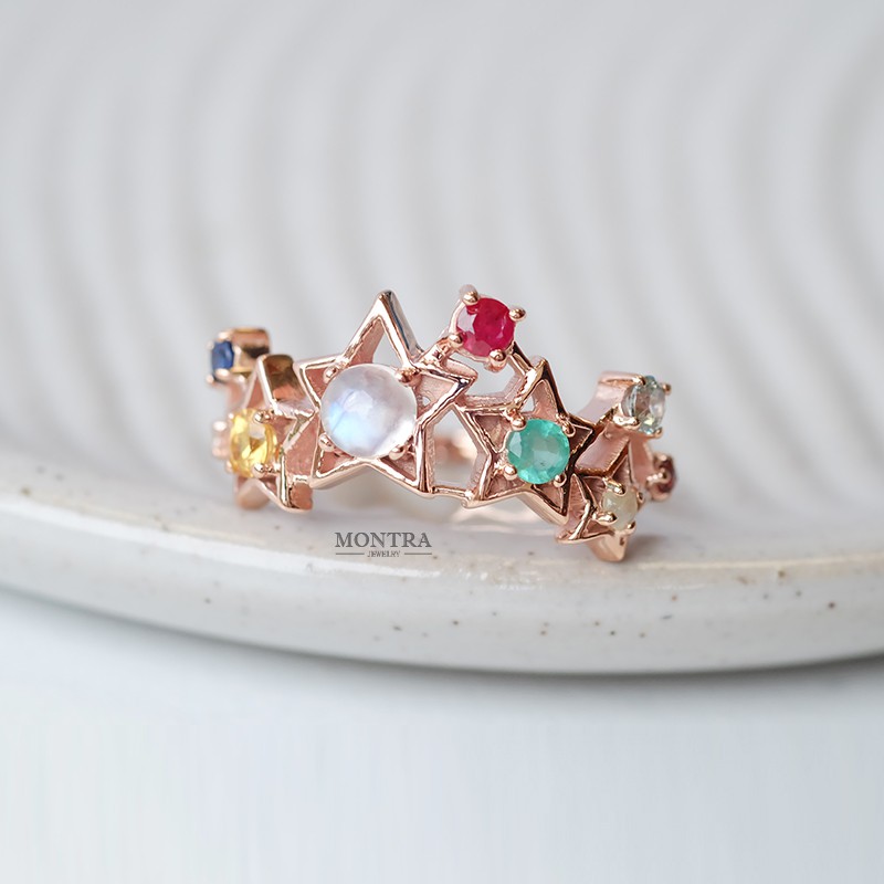 แหวนนพเก้าแท้ พลอยเสริมดวง แหวนดาว แหวนเงินแท้ S925 ฝังพลอยแท้ by Montra Jewelry