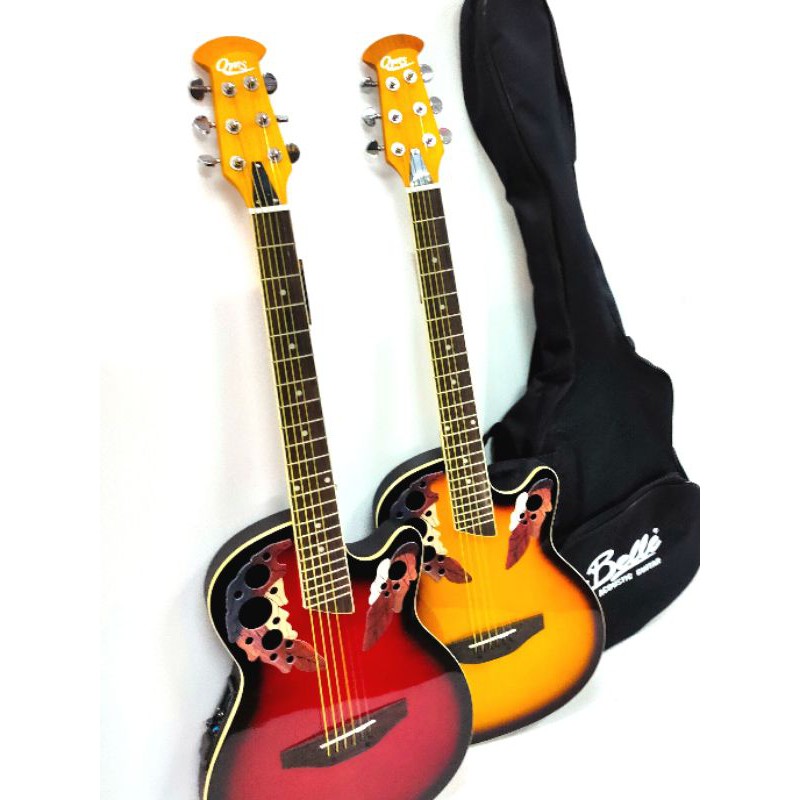 OMSกีต้าโปร่งไฟฟ้า-หลังเต่า ไม้ลามิเนสด้านหลังไฟเบอร์ แท็ค3 ช่องEQ คอดามเหล็ก 39 นิ้วไม้ลามิเนส 22แฟ