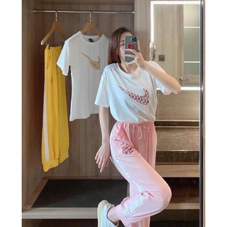 #พร้อมส่ง     ชุดเซต ไนท์กี้   อก 32-42 เสื้อแขนสั้น เกงเอว 24-42 สุดสะโพก กางเกงขายาว มีกระเป๋า