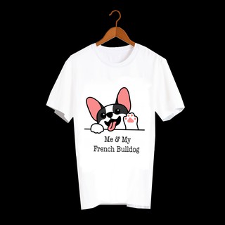 เสื้อยืดสไตล์ญี่ปุ่น เสื้อยืดพิมพ์ลายหมา เสื้อยืดลายหมา เฟรนบลูด็อก Me &amp; My French Bulldog MMD23