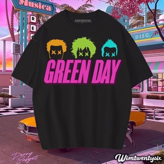 ผ้าฝ้ายแท้เสื้อยืดแขนสั้น พิมพ์ลาย Green DAY STREETWEAR VINTAGE สีเทาเข้มS-4XL