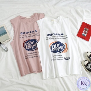 🎏Korea NEW เสื้อยืดแฟชั่นแขนกุดทรงโอเวอร์ไซส์ 2 สี สกรีนลาย Dr Pepper