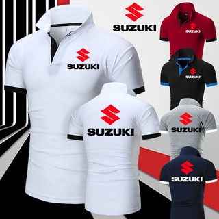 SUZUKI เสื้อยืดโปโลพิมพ์ลายโลโก้รถจักรยานยนต์ญี่ปุ่นสําหรับผู้ชาย