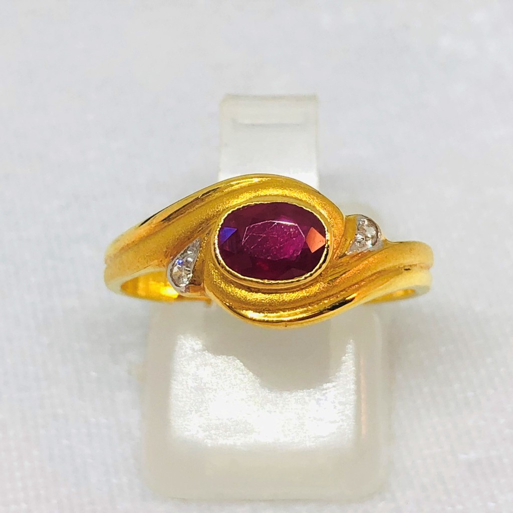 แหวนทอง 💫size 54; แหวนทองพลอยแดง ทับทิมพม่า เพชรสวิส A7959