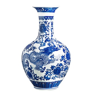 ▲♝Jingdezhen แจกันเซรามิค สีฟ้า สีขาว สไตล์จีนโบราณ สําหรับตกแต่งบ้าน ห้องนั่งเล่น