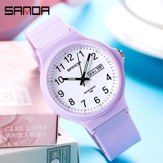 Sanda นาฬิกาข้อมือควอทซ์ อิเล็กทรอนิกส์ กันน้ํา แสดงปฏิทิน สัปดาห์ แนวเรียบง่าย แฟชั่นสําหรับผู้หญิง 6060-2