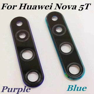 เลนส์กล้องด้านหลังเดิมฝาครอบกระจกพร้อมที่ยึดกรอบสําหรับชิ้นส่วนอะไหล่ Huawei Nova 5T nova5t