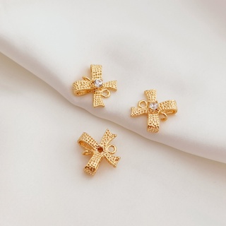 จี้สร้อยคอ สร้อยข้อมือ ประดับโบว์ เพทาย สีทอง 14K แฮนด์เมด DIY