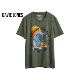 【ผ้าฝ้ายแท้】ราคาต่ำสุดDAVIE JONES เสื้อยืดพิมพ์ลาย สีเขียว Graphic Print T-Shirt in green TB0267GRขนาดเต็มS-3XL