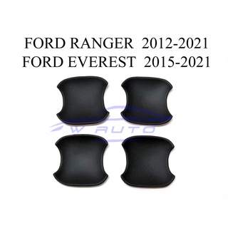 (4ชิ้น) ถาดรองมือเปิดประตู ฟอร์ด เรนเจอร์ มาสด้า BT50 2012 - 2021 สีดำด้าน Ford Ranger Everest MAZDA BT-50 ถ้วยมือเปิด