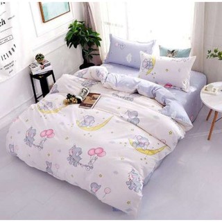 Sweet Kip Bedding ผ้าปูที่นอนขนาด 3.5ฟุต, 5ฟุต, 6ฟุต พร้อมผ้านวมขนาด 6ฟุต 180 x 220 เซ็นติเมตร รวม 6 ชิ้น ลายช้างน้อย