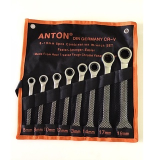 ANTON ชุดประแจแหวนฟรี คอตรง ชุดประแจแหวนข้างฟรี ปากตาย ขนาด 8-19 มม 8 ชิ้น