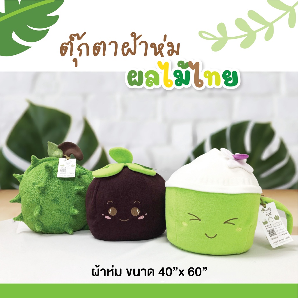 หมอนผ้าห่มผลไม้ ตุ๊กตาผ้าห่มนุ่มนิ่ม มะพร้าวหอม/ทุเรียน/มังคุด ผ้าห่มขนาด 40x60 นิ้ว