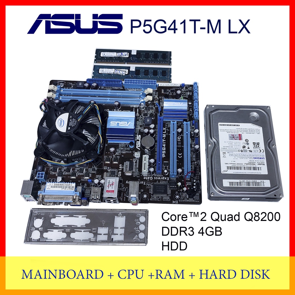 ชุดเมนบอร์ด 775 DDR3 ASUS P5G41T-M LX + CPU Core 2  Quad Q8200+RAM DDR3 4 GB/1333+HDD 320 GB SATA SA