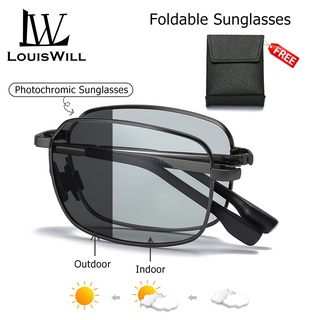 LouisWill Photochromic Sunglasses Foldable Men Women Polarized Chameleon Glasses Driving Goggles Anti-glare Sun Glasses Night Vision Lens UV Protection Chic Retro Sun glasses