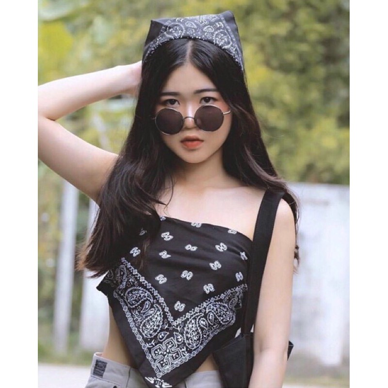 [สินค้าส่งจากไทย] ครอปเกาะอกผ้าเช็ดหน้า-ผูกหลัง