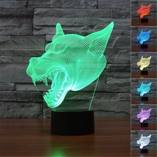 Werewolf โคมไฟตั้งโต๊ะ LED รูปสัตว์ประหลาด 3D ไล่โทนสี 7 สี USB