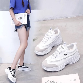 SS085-5 รองเท้าผ้าใบเกาหลีส้นตึก สไตล์ Skechers D’lites สีขาว [ดำ เทา]