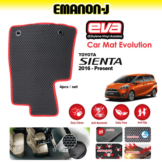 Emanon-J Eva Evolution พรมปูพื้นรถยนต์ป้องกันแบคทีเรียไร้กลิ่น Toyota Sienta - สีแดง (4 ชิ้น)